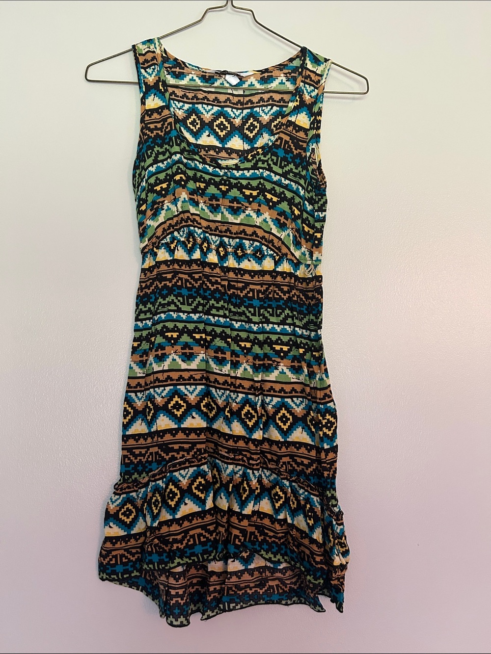 Sleeveless Aztec Print Midi Dress - Turquoise & Brown
